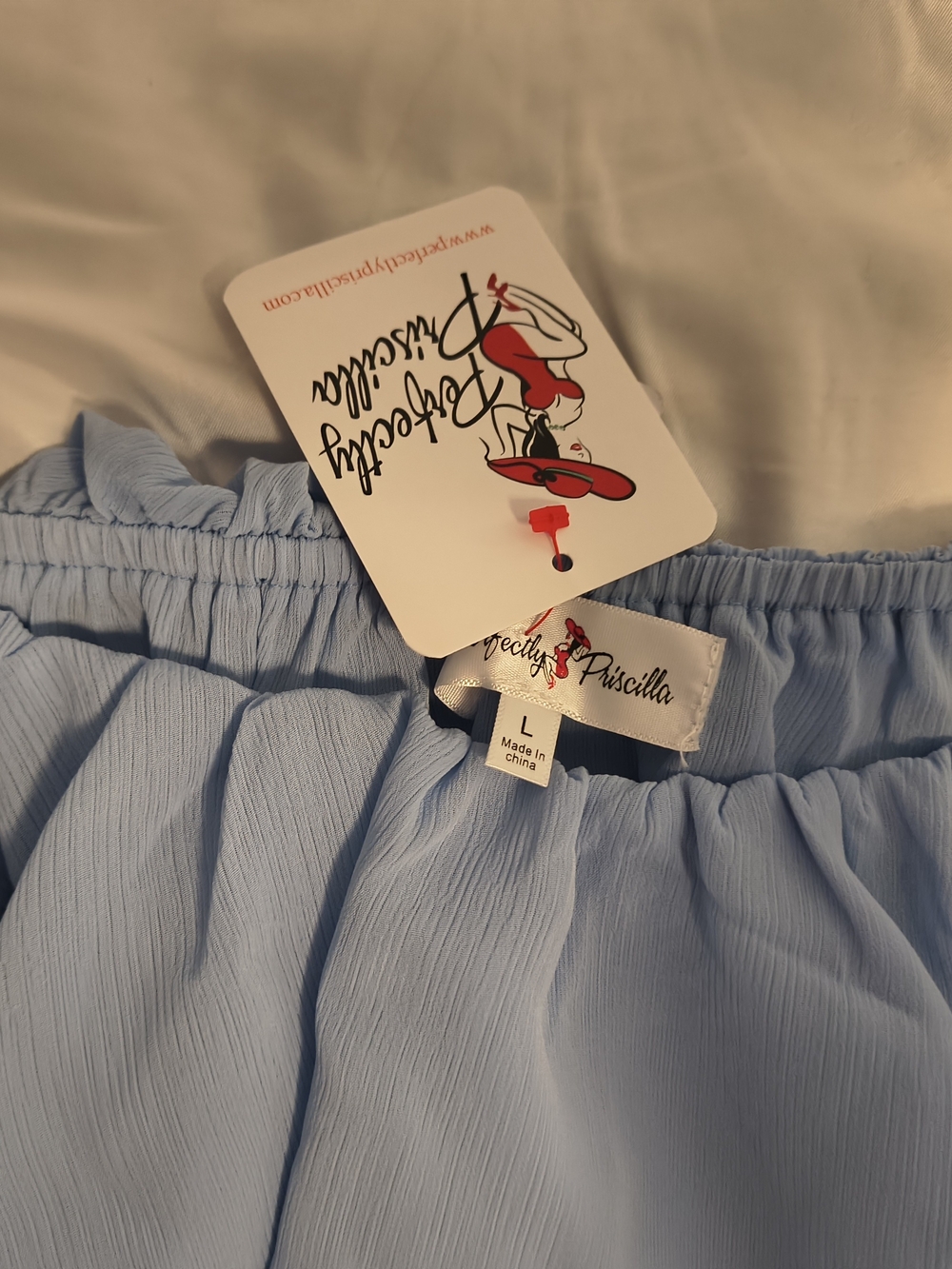 Off-Shoulder Light Blue Ruffle Blouse - Picture 2 of 3